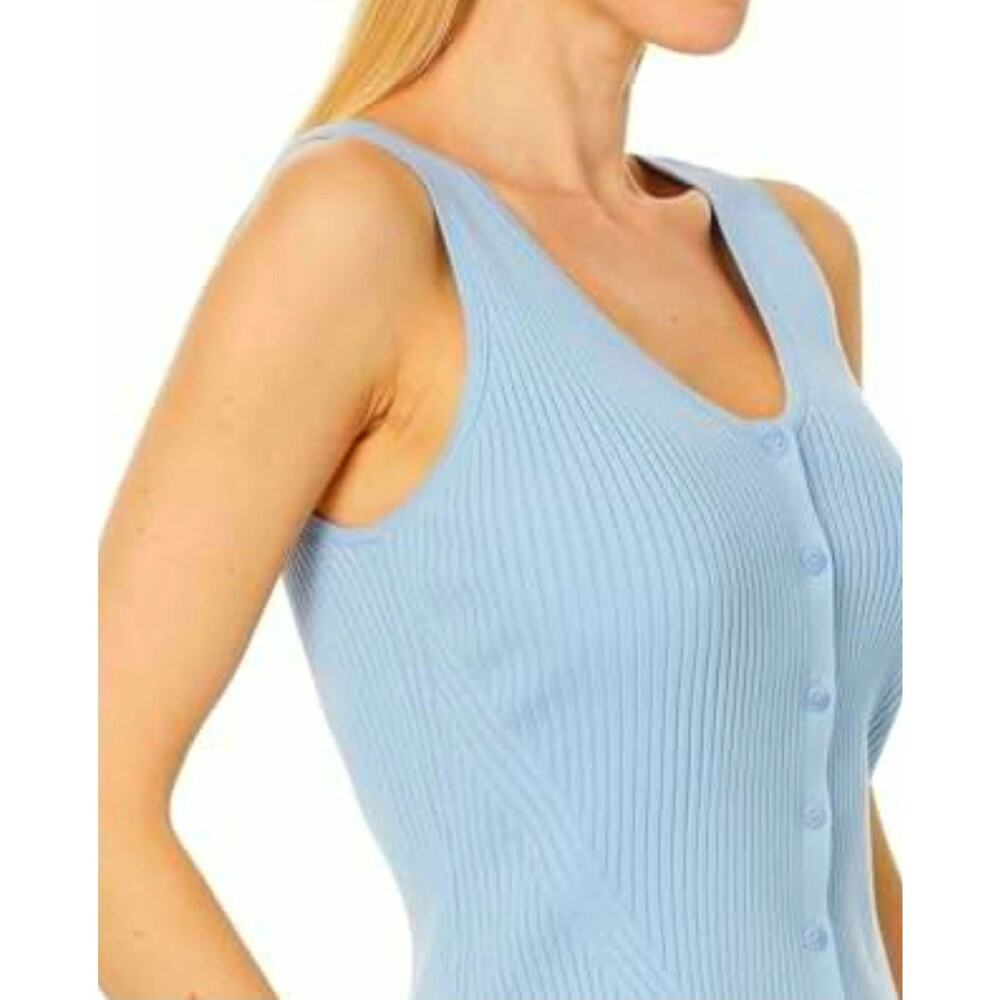 MADEWELL Cate Signature Ribbed Button Front Sweater Tank Sz Large Blue Cropped - Picture 4 of 13